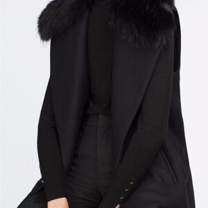 Elegant Black Faux Fur Collar Long Vest